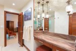 The master bathroom is attached to the bedroom